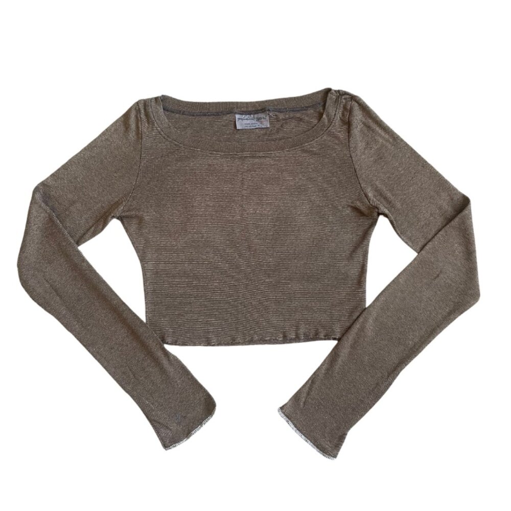 michael stars brown long sleeve crop top one size fits most (small)